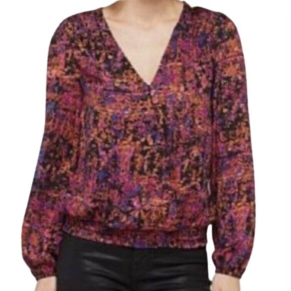 ALLISON Joy Evereve Penelope Multicolor Abstract Print Long Sleeve Wrap Top Sz L - Picture 9 of 9
